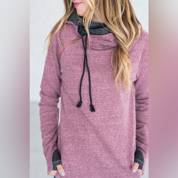 Ampersand Double Hood Sweatshirt Hoodie Berry Purple Pink Medium - Picture 2 of 7